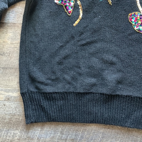 Vintage Victoria Jones‎ Black Sweater with Sequin Floral Design - Picture 5 of 8
